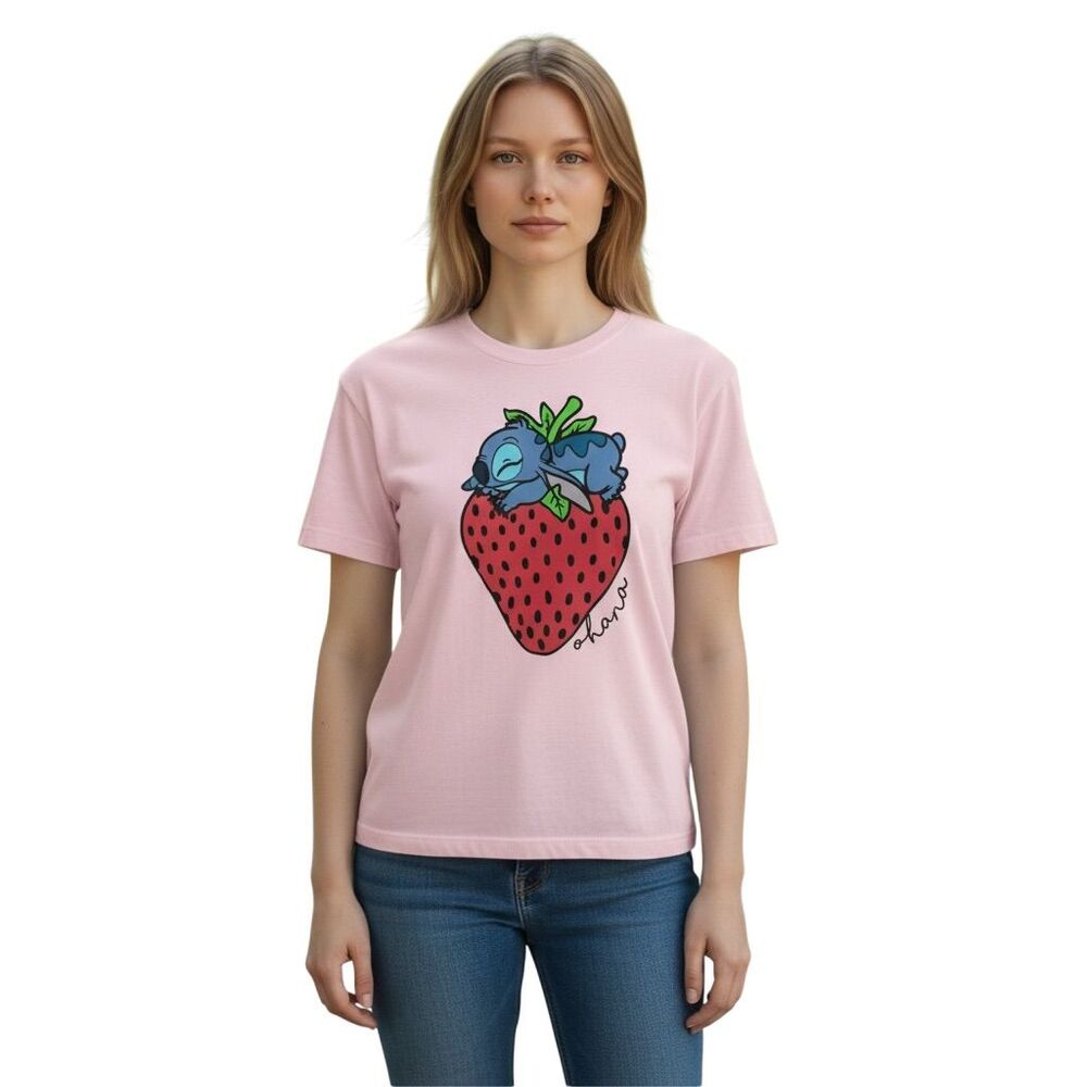Disney Stitch Ohana Pink Graphic T-Shirt Women’s Size L